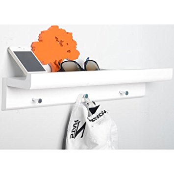 OAKLEY - Wall Mounted Organiser Shelf with 3 Key / Coat Hooks - White