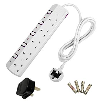 TISDLIP Power Strip Extension Socket Surge Protection 5 Way 6.56FT/2M Cord White