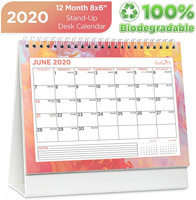 EcoEarth Biodegradable 8x6 Inch Standing Desk Calendar, 2020 Calendar Year Monthly Tent Style Flip Calendar, Chroma Art Design