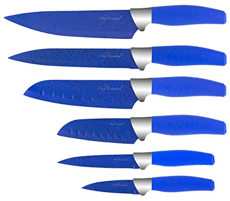 Chef Essential 6 Piece Knife Set With Matching Sheaths, Blue