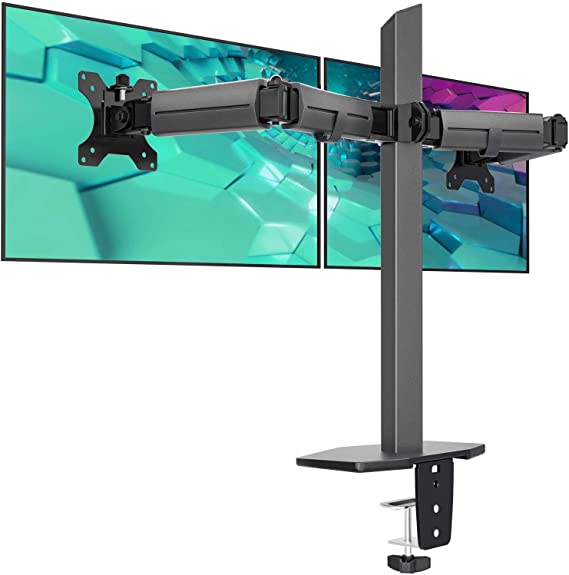 EleTab Dual Monitor Arm Mount - Heavy Duty Double Monitor Stand Desk Mount Fully Adjustable, Fit 2/Two LCD PC Screens up to 27 Inch, 8KG | VESA Dimensions: 75x75-100x100mm, Space Grey
