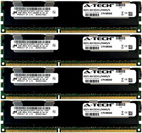 A-Tech Micron 16GB Kit 4X 4GB PC3-10600 1.5V for HP ProLiant SL270S G8 500658-B21 DL170E G6 SL4540 G8 BL2X220C G6 BL2X220C G7 500203-061 BL420C G8 BL460C G8 BL490C G7 500658-S21 Memory RAM