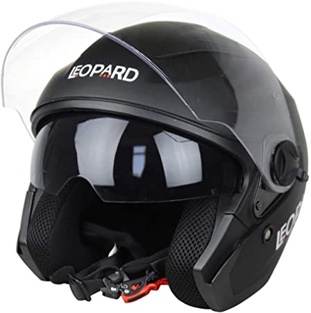 Leopard LEO-608 Double Visor Open Face Motorbike Helmet - Matt Black M (57-58cm) - Motorcycle ECE 2205 Approved