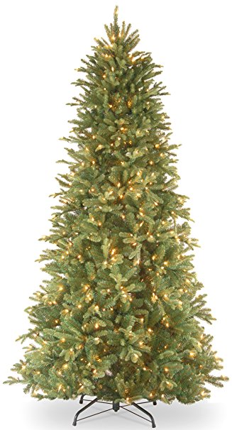 National Tree 6.5 Foot "Feel Real" Tiffany Fir Slim Tree with 500 Clear Lights, Hinged (PETF3-304-65)