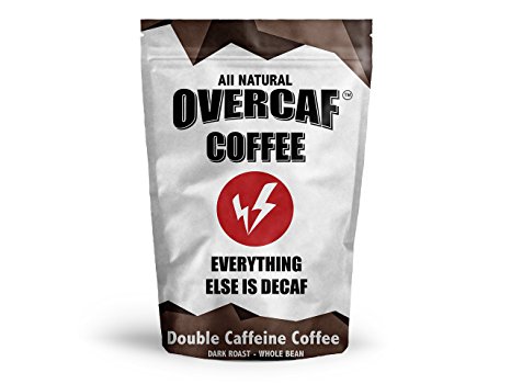 Overcaf Coffee - Dark Roast Whole Bean - High Caffeine - High Quality Fresh Beans - The Strongest High Energy Coffee - (1 Pound)