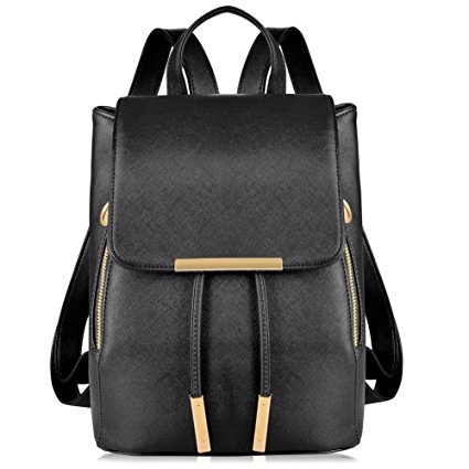 Vbiger Leather Backpack for Girl Schoolbag Casual Daypack Travel Bag Black