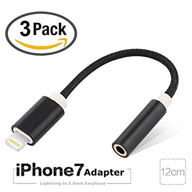 NewVan Tech 3 PCS Headphone Jack Adapter, Lightning to 3.5 mm Headphone Jack Adapter Lightning Extender Cable Audio Cable Male to Female Headphone Cable Adapter for iPhone 7 / 7 Plus (Black)