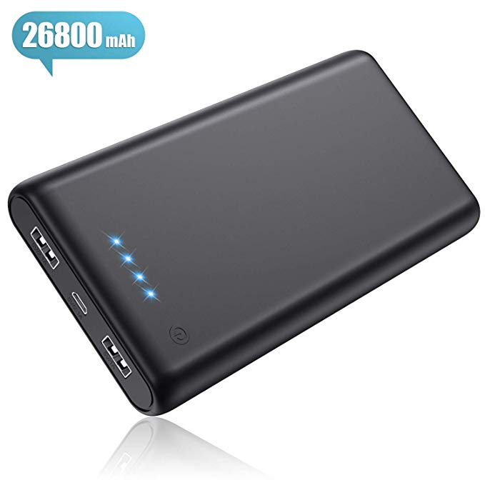 Pxwaxpy Power Bank, Portable Charger [26800mAh Newest Version] High Capacity External Battery Pack with 4 LED Lights Ultra Compact Quick Charge Power Banks for Smart Phone, Tablet and More (Black)