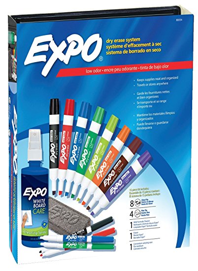 EXPO Low-Odor Dry Erase Markers, Chisel Tip, Assorted Colors, 15-Piece Set