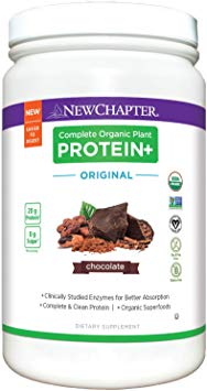 New Chapter Organic Plant Protein  Original Chocolate, 20g of Vegan Protein Powder, Plant Based Protein Powder - 20 Servings, No Sugar, Low Carb, Dairy Free, Non-GMO, Kosher