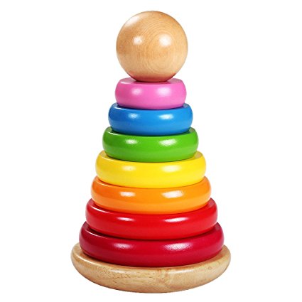 Wooden Ring Stacker Toy for Babies Rainbow Tower Wooden Toys Rainbow Stacking for Baby and Toddlers