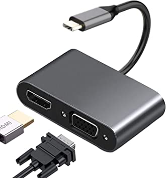 USB C to HDMI VGA Adapter Type C to VGA HDMI Converter 4K hdmi USB c hub Thunderbolt 3 Compatible VGA Adapter for Apple MacBook/Pro/iPad Pro,Dell XPS,Samsung Galaxy S8/S9,More,Aluminum