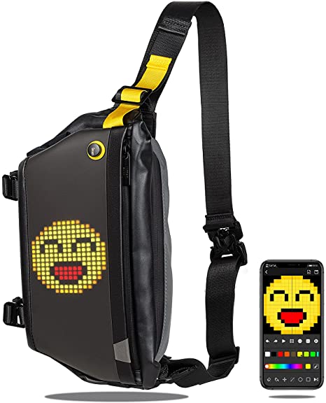 Divoom Pixoo-Slingbag Crossbody Sling Backpack with App Controlled LED Screen Display, Waterproof Fashion Pixel Art Chest Bag for Outdoor