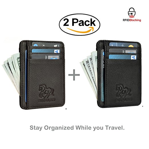 Front Pocket Slim Wallets for Men with RFID - Genuine Leather Handmade Minimalist Credit Card Holder Gift Box By Estalon