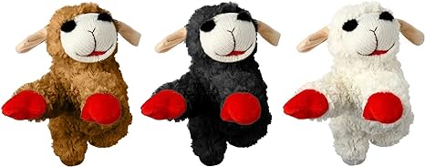 Multipet Mini Lamb Chop Officially Licensed, 6" Plush Squeak Pet Toy, Bundle of 3 (White, Black and Brown)