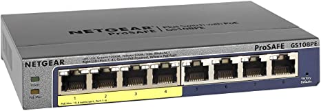 NETGEAR 8-Port Gigabit Smart Managed Plus Switch, 53w 4xPoE, ProSAFE Lifetime Protection (GS108PEv3), Grey, Model Number: GS108PE-300NAS