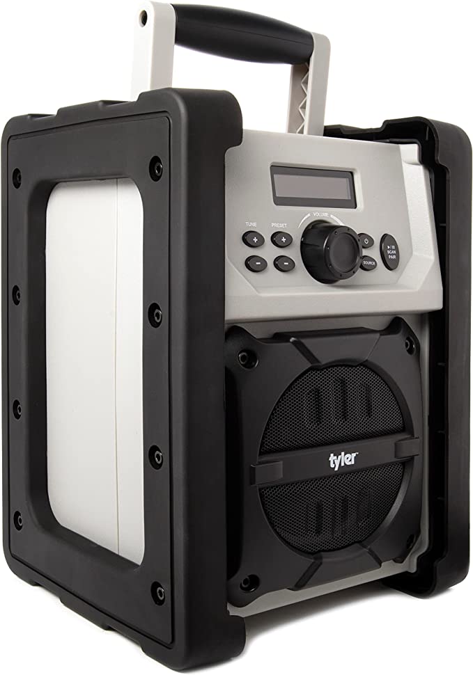 Tyler Bluetooth Jobsite Radio Speaker Wireless Battery Powered Or AC/DC - 100  Feet Rang - USB - AUX Out - Full Band FM Radio - IPX5 Water Resistant - Outdoor Indoor Durable Portable Speaker TWS407