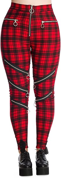 Banned Tartan Skinny Trousers Enchanted Check Bright Red Punk Gothic Pants