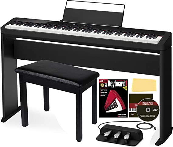 Casio Privia PX-S1000 Digital Piano - Black Bundle with CS-68 Stand, SP-34 Three Pedal System, Furniture Bench, Instructional Book, Online Lessons, Austin Bazaar Instructional DVD, and Polishing Cloth