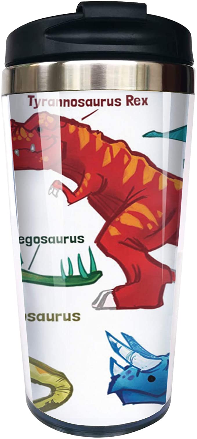 Wisedeal Dinosaur Travel Tumbler Coffee Mug for Men's and Women's, With Flip Lid Stainless Steel Vacuum Water Bottle Travel Tumbler Cups 15 oz