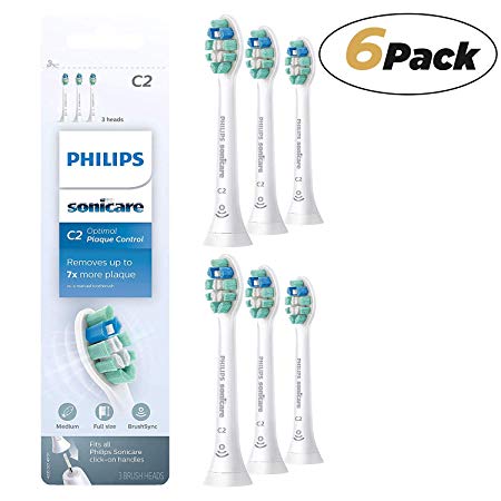 [6 Pack] Genuine Philips Optimal Plaque Control replacement toothbrush heads,compatible HX9023/65, BrushSync technology, Electric Toothbrush, White