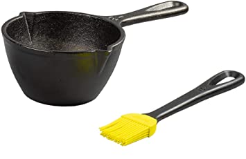 Lodge LMPB21 15.2 Ounce Cast Iron Melting Pot with Silicone Basting Brush, 15.2 Ounces, Black