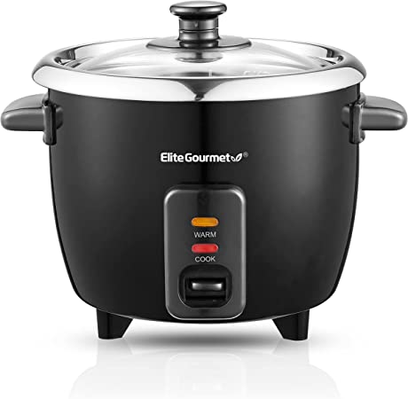 Elite Gourmet ERC006SS 6-Cup Electric Rice Cooker with 304 Surgical Grade Stainless Steel Inner Pot, Makes Soups, Stews, Porridges, Grains and Cereals, 6 cup (3 cups uncooked), Black