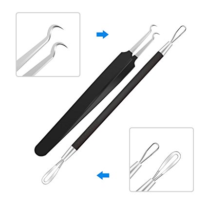 IBEET Blackhead& Blemish Remover Pimple Comedone Extractor Tool, Professional Surgical Tweezers Kit, Acne Removal Tool,Treatment for Blemish, Whitehead Popping, 2 Pack