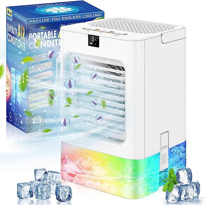 Portable Air Conditioner, 700ML Chill2.0 Evaporative Air Cooler, 3 Powerful Speeds Mini Air Conditioner, Personal Space Cooler Humidifier, Small Portable AC Desk Spray Fan for Home Office Room
