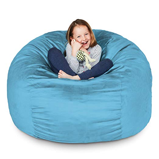 Lumaland Luxury 3-Foot Bean Bag Chair with Microsuede Cover Light Blue, Machine Washable Big Size Sofa and Giant Lounger Furniture for Kids, Teens and Adults