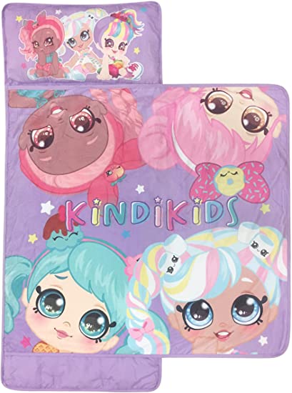 Kindi Kids Best Friends Nap Mat - Built-in Pillow and Blanket Featuring Peppa-Mint & Marsha Mello - Super Soft Microfiber Kids'/Toddler/Children's Bedding, Ages 3-5 (Official Kindi Kids Product)