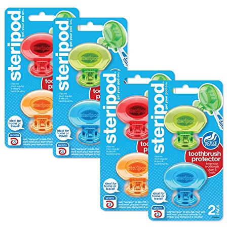 Steripod Clip-on Toothbrush Protector, Multi Color, 8 Count