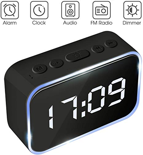Goojodoq Digital Alarm Clock Radio with FM Radio, Bluetooth Speakers with Headphone Jack, Dual Alarms, 5 Level Brightness Dimmer, Adjustable Alarm Volume, Alarm Clock Lager Time Display for Bedroom