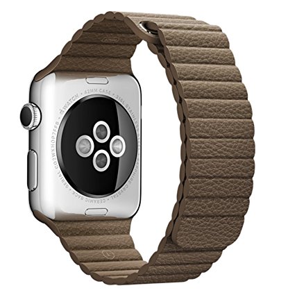 ViTech Apple Watch Band, Original Genuine Leather Loop with Magnet Lock Strap Replacement Band for Apple Watch All Models No Buckle Needed 42mm – Light Brown