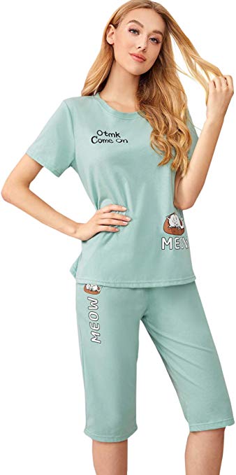 DIDK Women's Ice Cream Letter Print Pajama Set