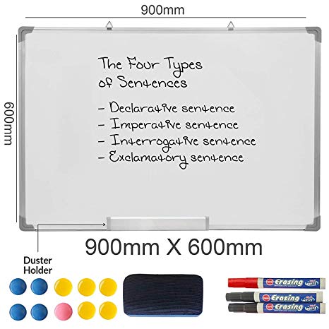 Splinktech ® 900 X 600MM School Home Office Drywipe Magnetic Pen Tray Aluminium Trim Dry Wipe Whiteboard Hanging Drawing Writing Notice Removable White Board Memo 60CM X 90CM Duster Markers & Magnets
