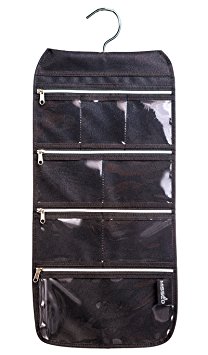 Misslo 8 Zippered Pockets Travel Jewelry Roll up Organizer with Rotatable Hanger (Black)