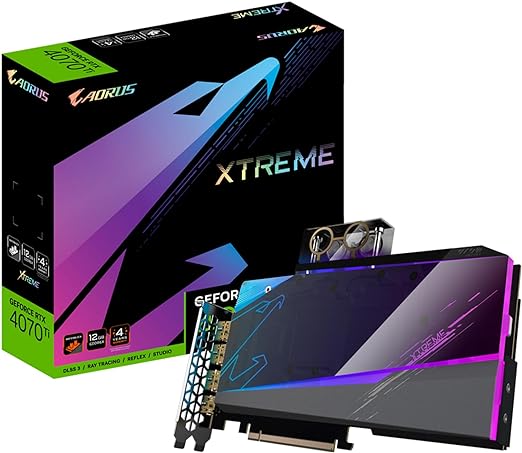 GIGABYTE AORUS GeForce RTX 4070 Ti 12GB Xtreme WATERFORCE WB Graphics Card, WATERFORCE Water Block Cooling System, 12GB 192-bit GDDR6X, GV-N407TAORUSX WB-12GD Video Card