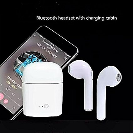 Bluetooth earbuds,Wireless Headset Cordless Sport Headphones with Portable Charger for Apple iphone 8, 8 plus, X, 7, 7 plus, 6s, 6S Plus (White)