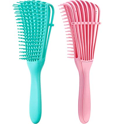 2 Pieces Detangling Brush for Hair Textured 3a to 4c Kinky Wavy/Curly/Coily/Wet/Dry/Oil/Thick/Long Hair, Knots Detangler Easy to Clean (Pink, Green)