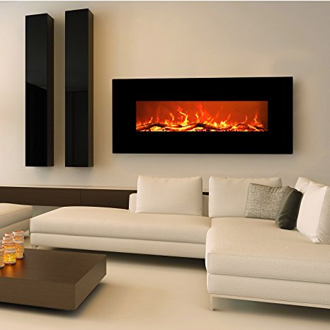 EZcheer 50" Electric Fireplace Wall Mounted Heater Realistic Flame & Sound 1500w Adjustable Remote Control