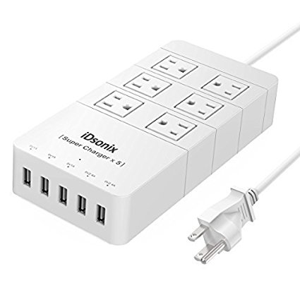 iDsonix Surge Protector Power Strip with 5 USB Ports and 6 Outlets,White Office Desktop Choice-5 Ft Cord (6 port)