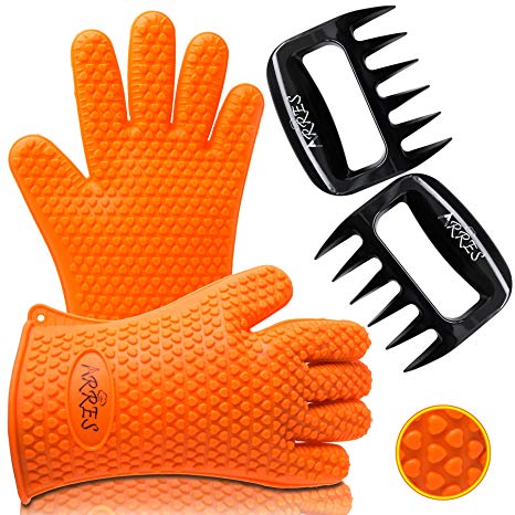 Pulled Pork Claws & Meat Shredder - BBQ Grill Tools and Smoking Accessories for Carving, Handling, Lifting (Claws  Orange Gloves)