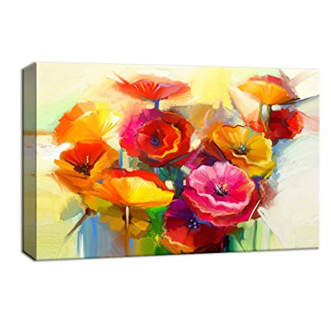 NWT Canvas Wall Art Beautiful Flowers Red Yellow Pink Painting Artwork for Home Decor Framed - 12x18 inches