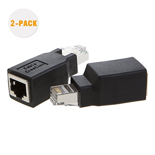 CableCreation (Crossover) Adapter, 2-PACK Cat6/Cat5e Ethernet RJ45 Male/Female Adapter to Connect 2 Computers with a Standard Lan Cable, Black Color