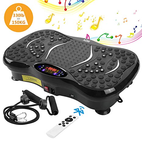 AGM Vibration Power Plates, Vibration Power Plate Gym Machine Fitness Vibrating Machine with Bluetooth Speaker Unisex Vibration Trainer For Weight Loss & Body Toning 21LB[Black/3 modes] (Black)