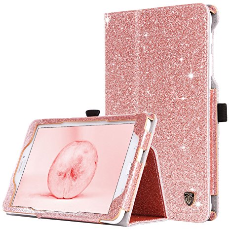 Samsung Galaxy Tab E 8.0 Case,BENTOBEN Galaxy Tab E 8.0 Slim Lightweight PU Leather Glitter Shiny[Auto Sleep/Wake Function] Stand Smart Folio Case Cover for Galaxy Tab E 8.0 Inch Tablet T377 Rose Gold