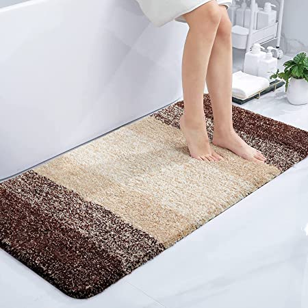 OLANLY Luxury Bathroom Rug Mat, Extra Soft and Absorbent Microfiber Bath Rugs, Non-Slip Plush Shaggy Bath Carpet, Machine Wash Dry, Bath Mats for Bathroom Floor, Tub and Shower 24x47, Brown