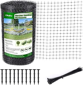 Ohuhu 6.8 x 100 FT Heavy Duty Bird Netting with Cable Ties & Ground Nails, PP Material Anti-Bird Reusable Garden Netting for Fruit, Vegetable, Plant Trees, Plastic Deer Netting Fencing Protection