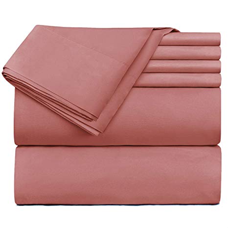 Nestl Bedding Extra Deep Pocket Sheets - Super Deep Fitted Sheet 18”-24” - Deep Pocket 6 Piece Bed Sheet Set, Double Brushed Microfiber Sheets with 4 Pillow Cases, Deep Queen Sheets - Misty Rose